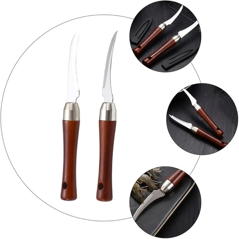 2 Piece Stainless Steel Shrimp Peeler Tool with Wooden Handle for Easy Seafood Cleaning - Image 3